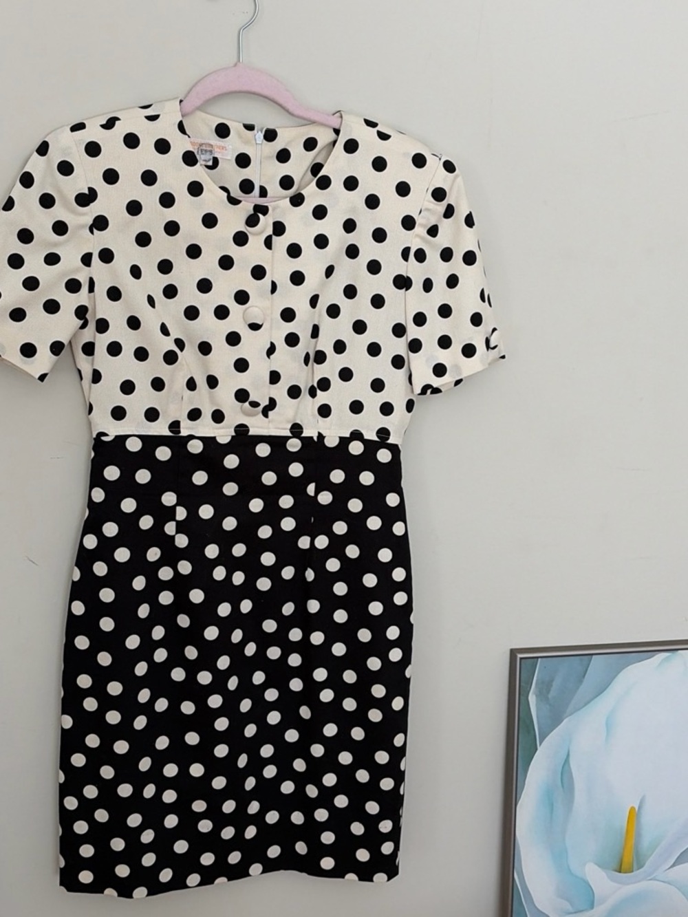Brooks Brothers Black and White Polka Dot Two-Tone Sheath Dress